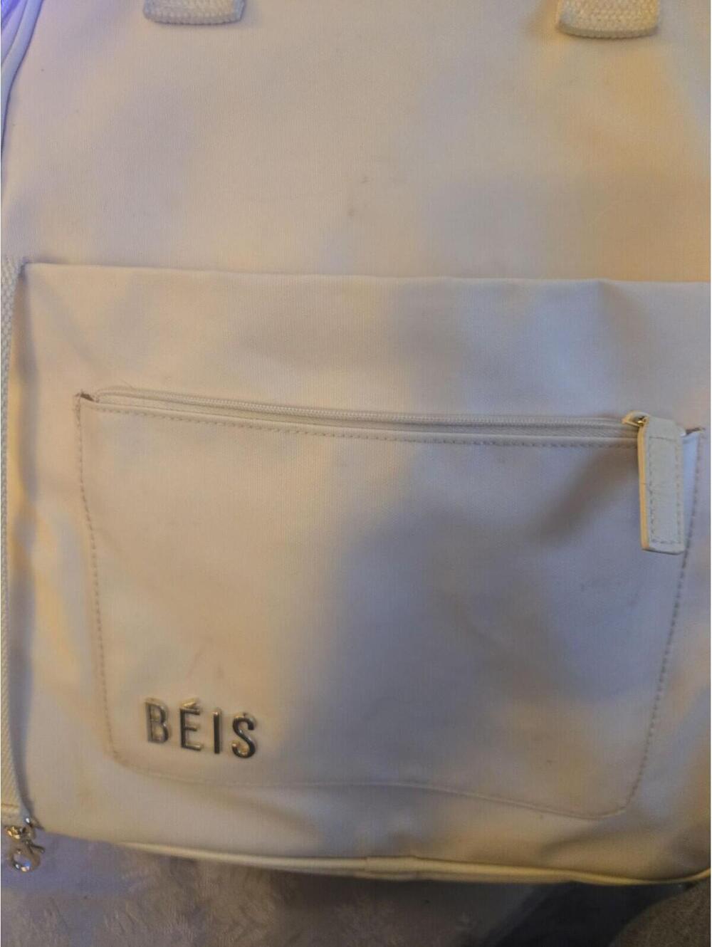 BÉIS Beige Canvas Backpack Modern Travel Bag - Picture 4 of 5